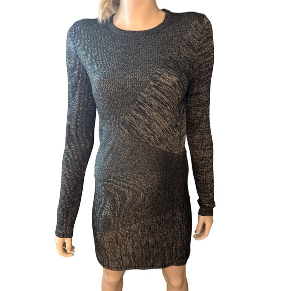 Rag & Bone Knot Tonal Blocked Mini Sweater Dress Rayon Blend Black Grey NWOT - Picture 3 of 16